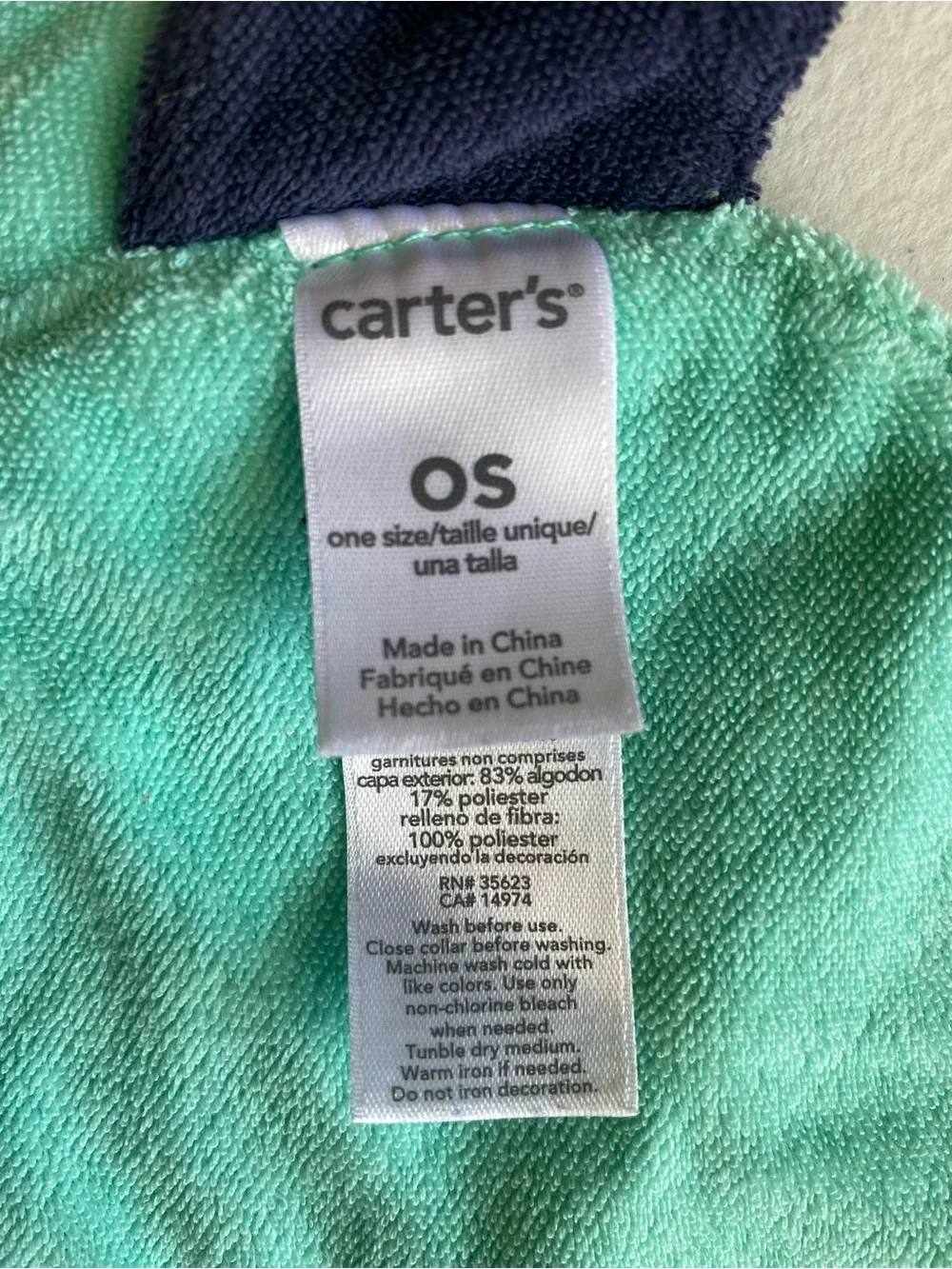 Carter's Baby Monster Face Terry Teething Bib Mint Green Navy Blue